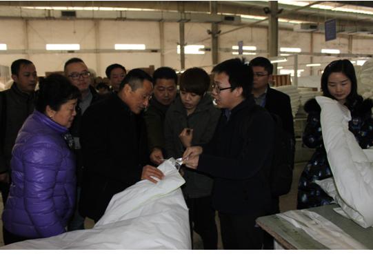 中國羽絨工業(yè)協(xié)會姚小蔓理事長、京東商城服飾家居事業(yè)部周總一行到鴻潤考察指導(dǎo)
